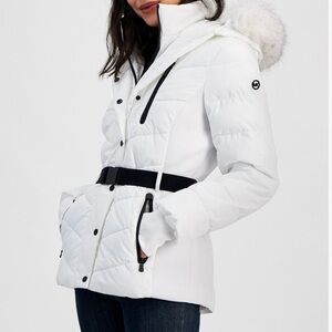 MICHAEL Michael Kors Women's White Faux-Fur-Trim Hooded Puffer Coat Size S